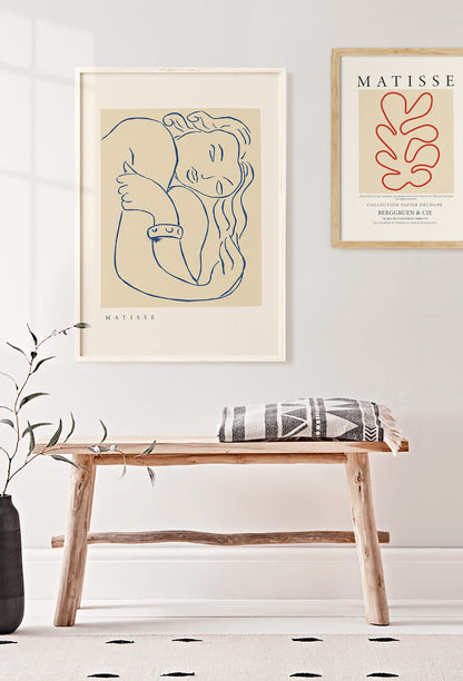 Henri Matisse Sleeping Woman, Printable Wall Art, Vintage Exhibition Poster, La Gerbe Digital Download, Beige and Blue Minimalist Art