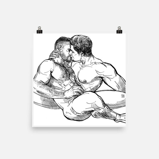 Kissing Men Gay Art Erotic Nude Sketch