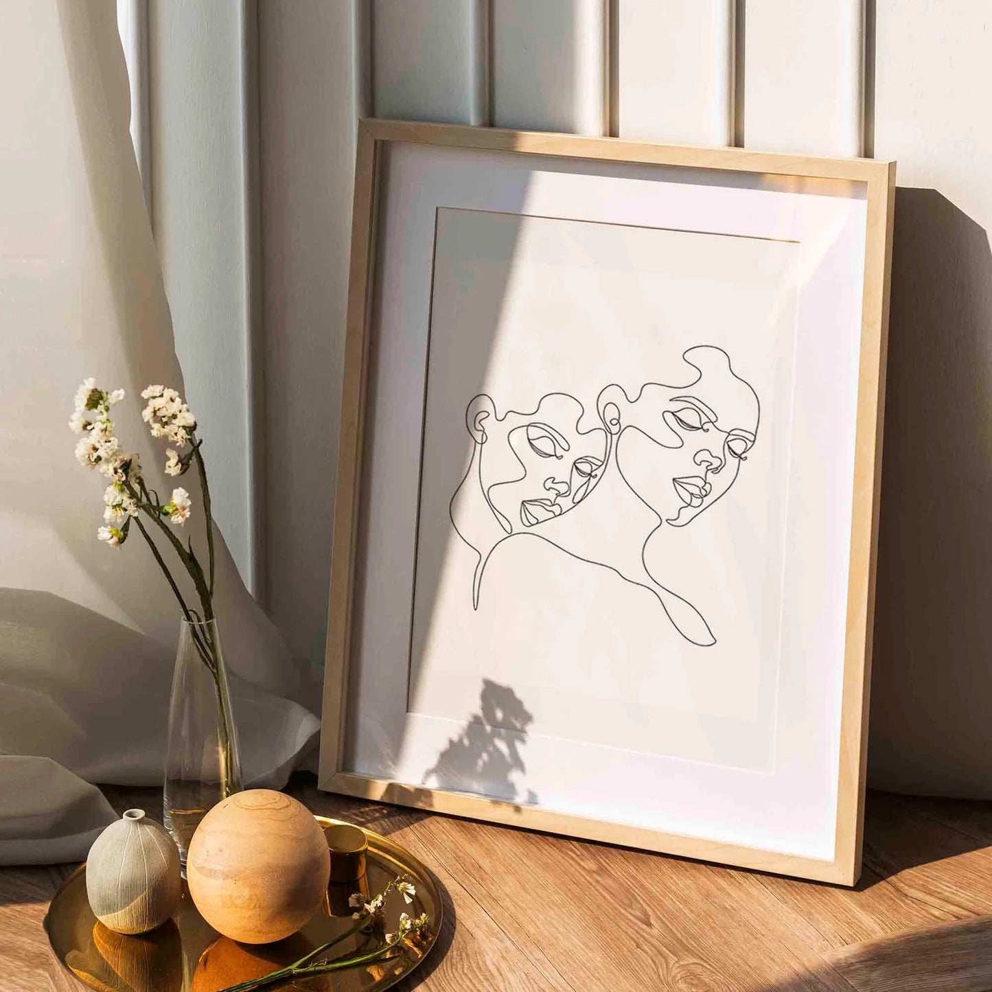 Be With You - Two Women LGBTQ Art One Line Drawing Printable Lesbian Art Download