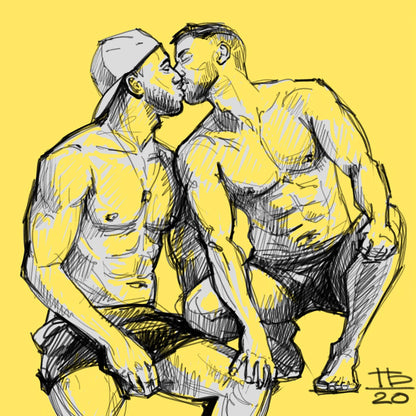 Kissing Men Figures Digital Drawing Download