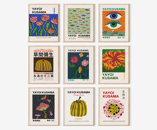 Yayoi Kusama Set of 9 Prints, Gallery Wall Set, Yayoi Kusama Poster, Yayoi Kusama Print, Exhibition Poster, Museum Poster Set, Digital Art