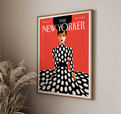 New Yorker Print, New Yorker Magazine Cover Poster, New Yorker Woman in Dress, Vintage Poster, Printable Wall Art, Trendy Home Decor Red Wall Art