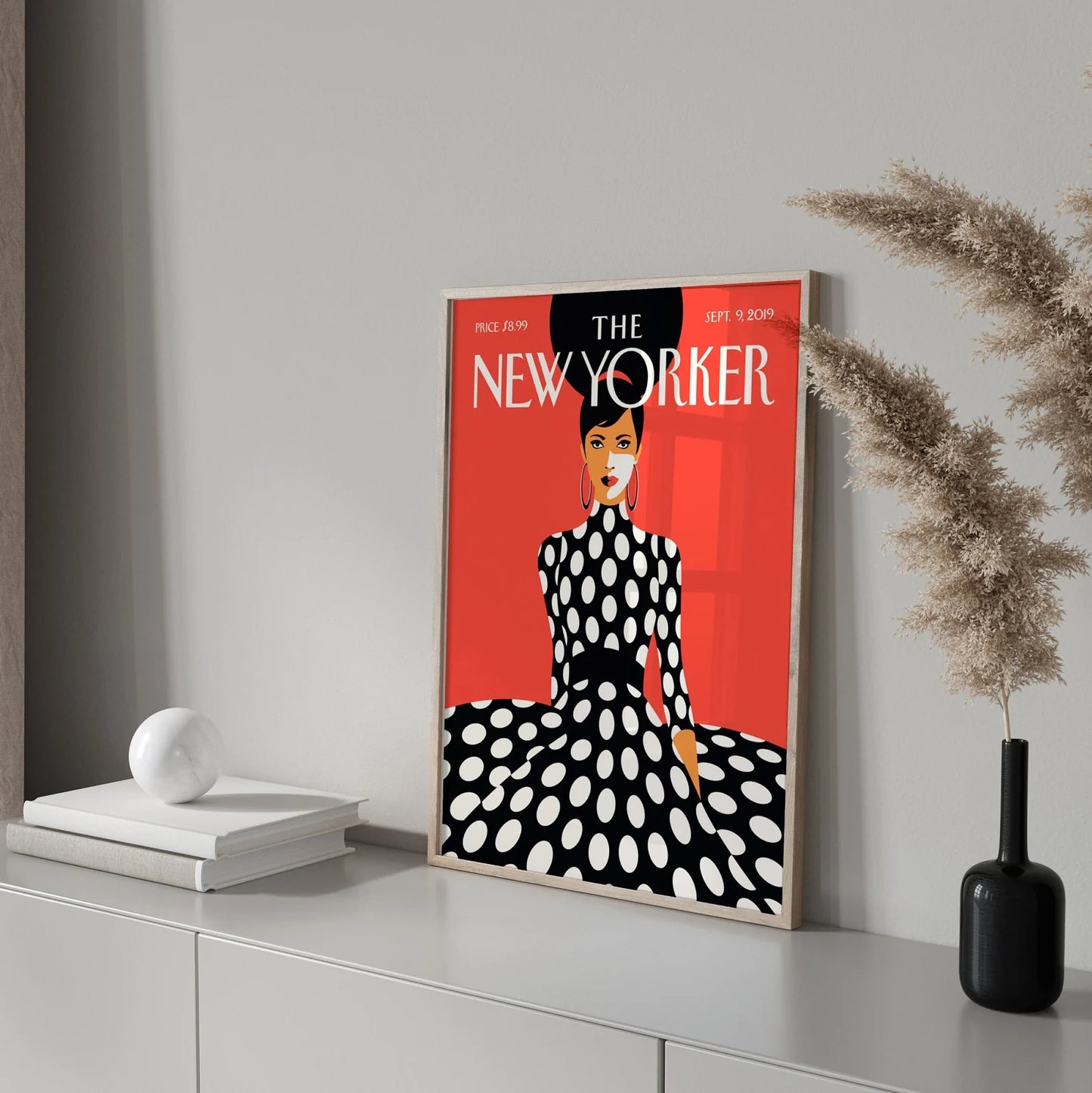 New Yorker Print, New Yorker Magazine Cover Poster, New Yorker Woman in Dress, Vintage Poster, Printable Wall Art, Trendy Home Decor Red Wall Art