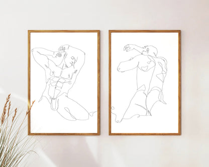 Nude Male Abstract Minimalist Line Art Set of 2 Posters