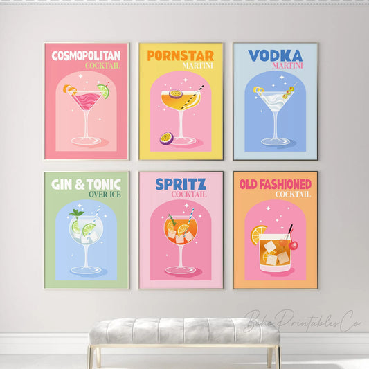 Retro Cocktail Set of 6 Art Prints (2)