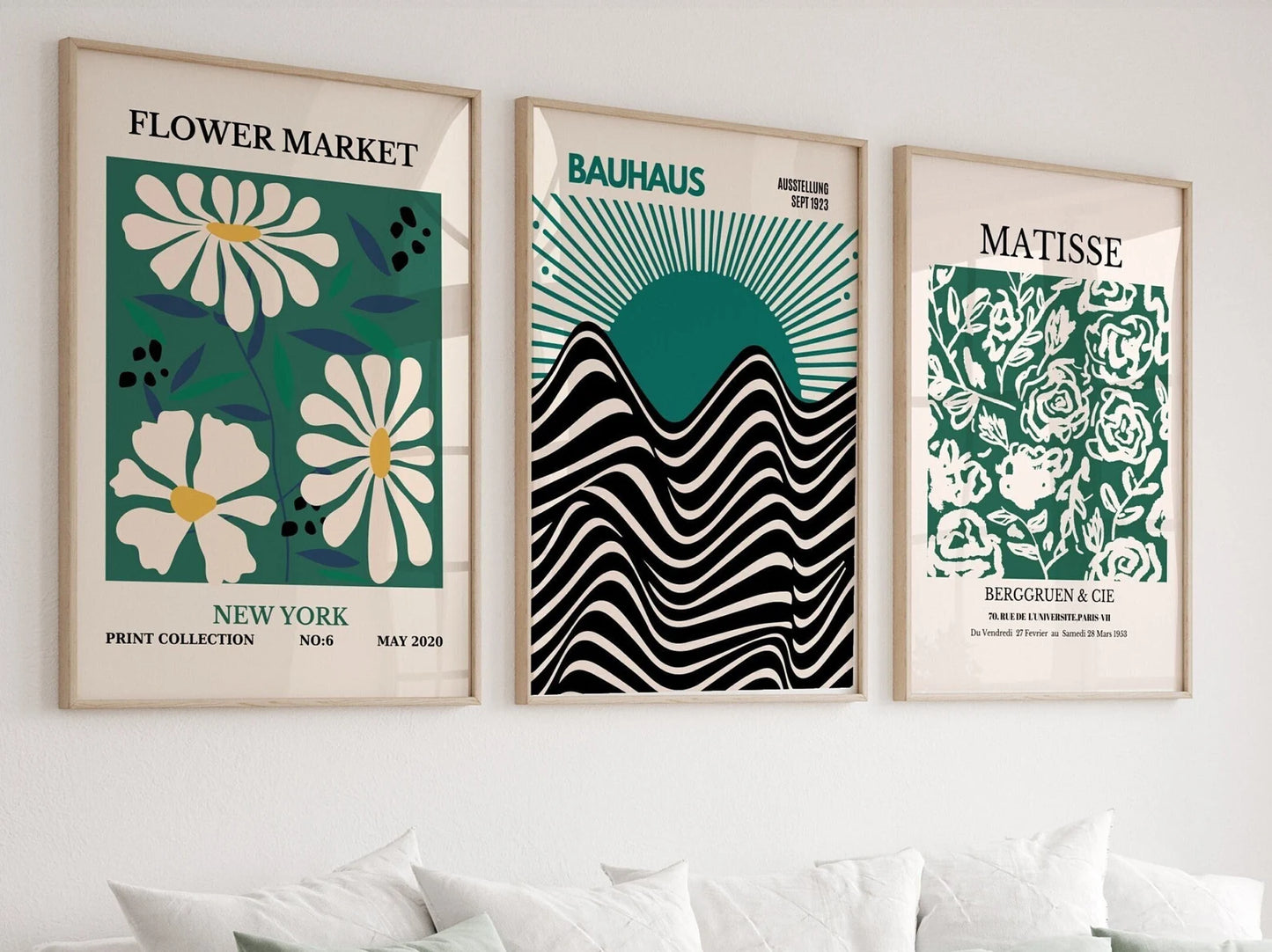 Exhibition Wall Art Set of 3,Matisse Print,Flower Market Poster,Bauhaus Print Set,Gallery Wall Bundle,3 Piece Wall Art,Modern Wall Art