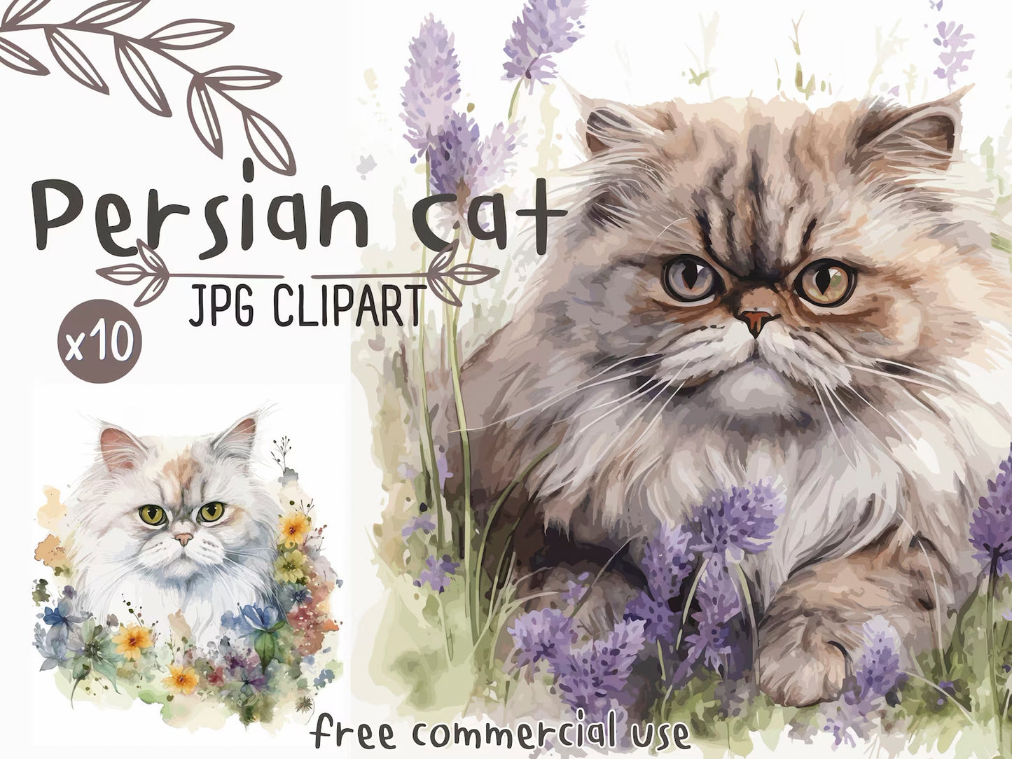 Persian Cat Watercolor Clipart