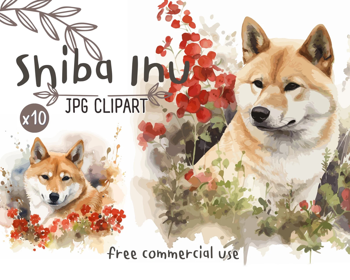 Shiba Inu Watercolor Clipart
