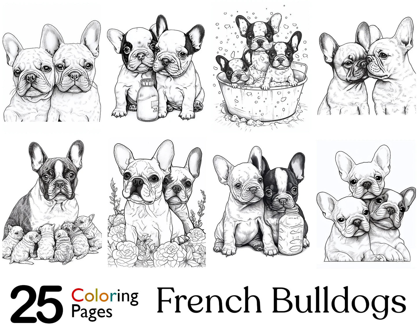 French Bulldog Coloring Book, Frenchies, Coloring Pages Printable PDF