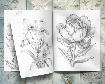 Botanical Flowers Coloring Book, Beautiful Flowers Coloring Pages PDF