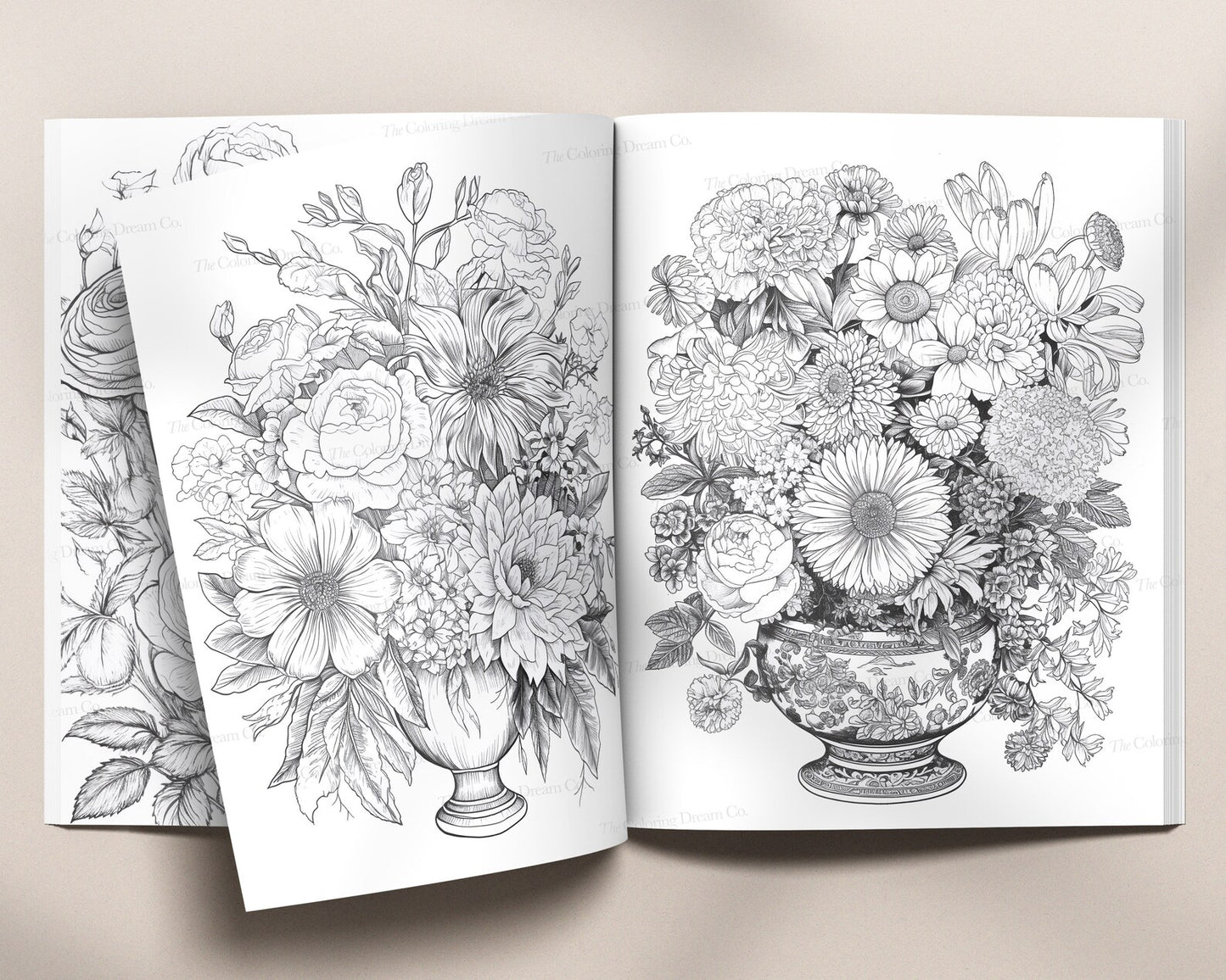 Flower Bouquets Coloring Book, Garden Flowers Digital Coloring Page PDF