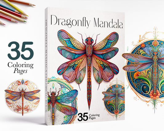 Dragonfly Mandala Coloring Book, Dragonfly Coloring Pages, Printable PDF