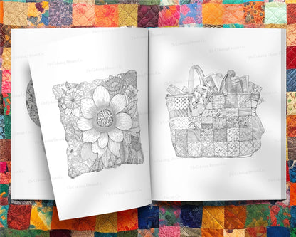 Patchwork Pattern Unique Coloring Book, Stress Relief Printable Colori ...