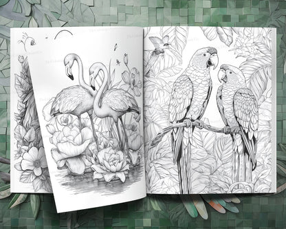 Exotic Birds Coloring Book, Tropical Birds, Adults Kids Coloring Pages Printable PDF