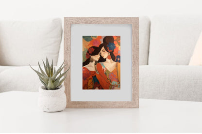Set of 3 sapphic wall deco prints boho style | LGBT wlw vintage home art | Queer women couple romantic | Two women kissing and embracing