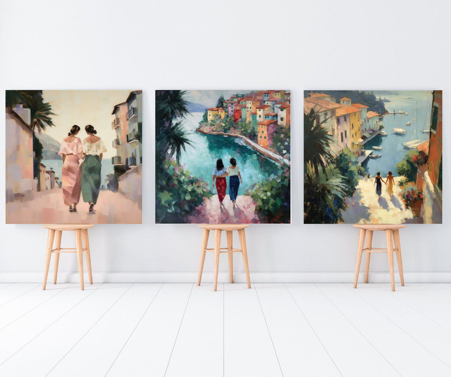 Lesbian Couple in Italy | Set of 4 Sapphic Impressionist Wall Art Download