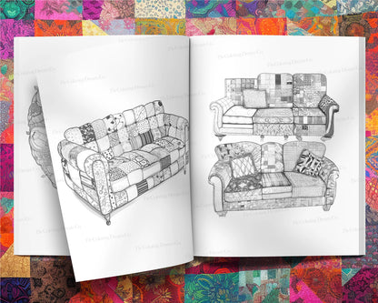 Patchwork Pattern Unique Coloring Book, Stress Relief Printable Coloring Pages PDF
