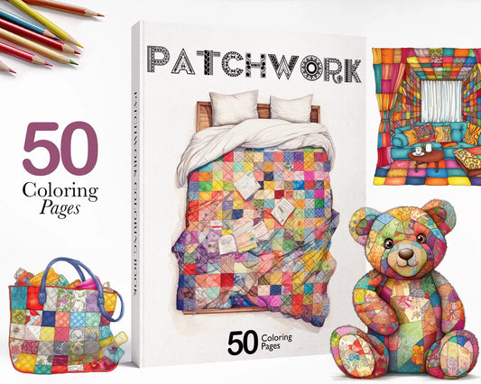 Patchwork Pattern Unique Coloring Book, Stress Relief Printable Coloring Pages PDF