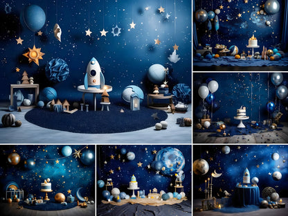 Starry Galaxy Birthday Digital Backdrop Set of 28