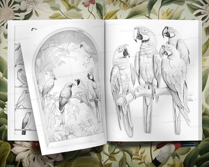 Exotic Birds Coloring Book, Tropical Birds, Printable Coloring  PDF