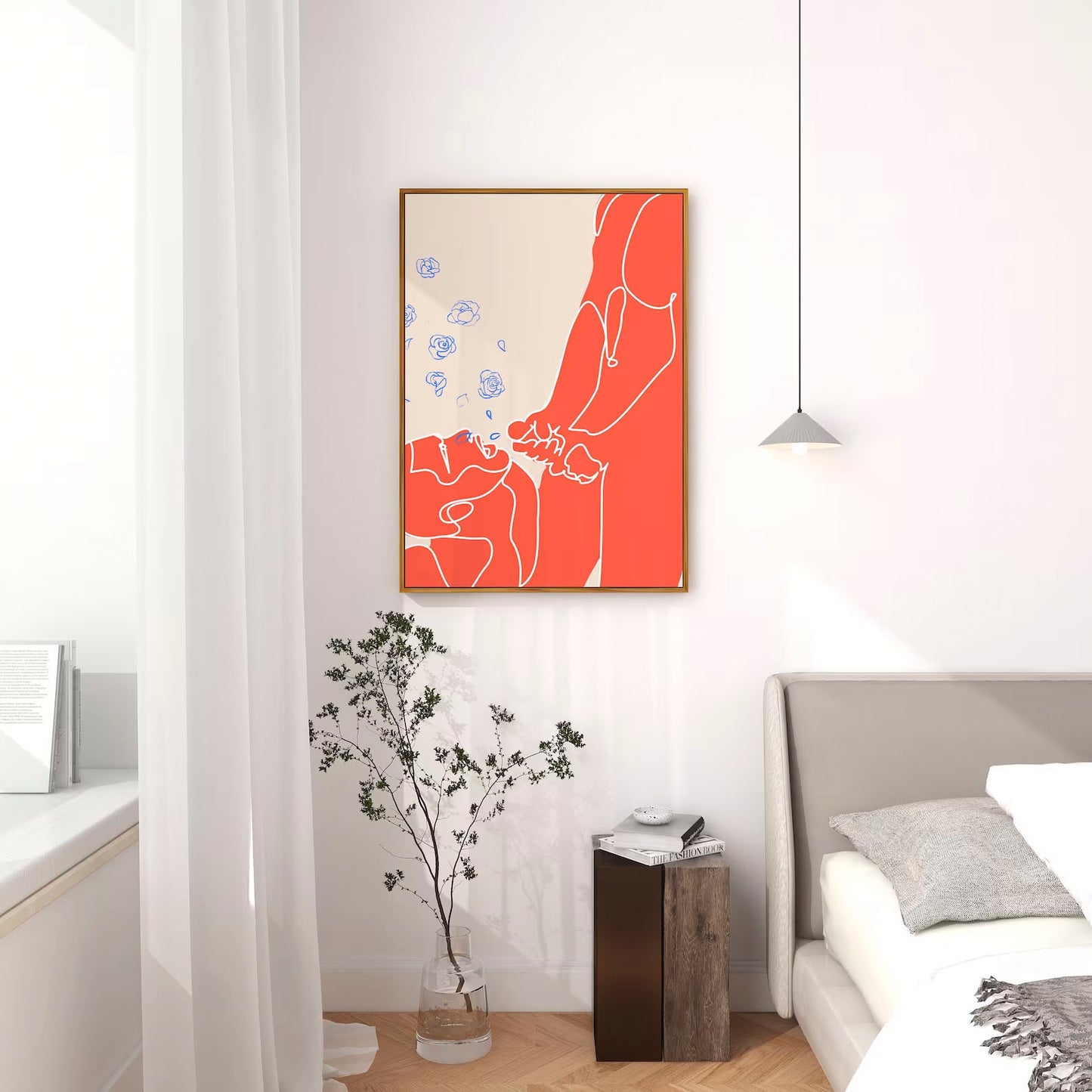 Abstract Gay Couple Wall Art, One Line Drawing Figure Sketch