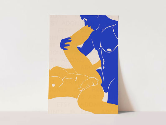 Erotic Gay Art Print, Abstract Figure Minimalist Wall Art