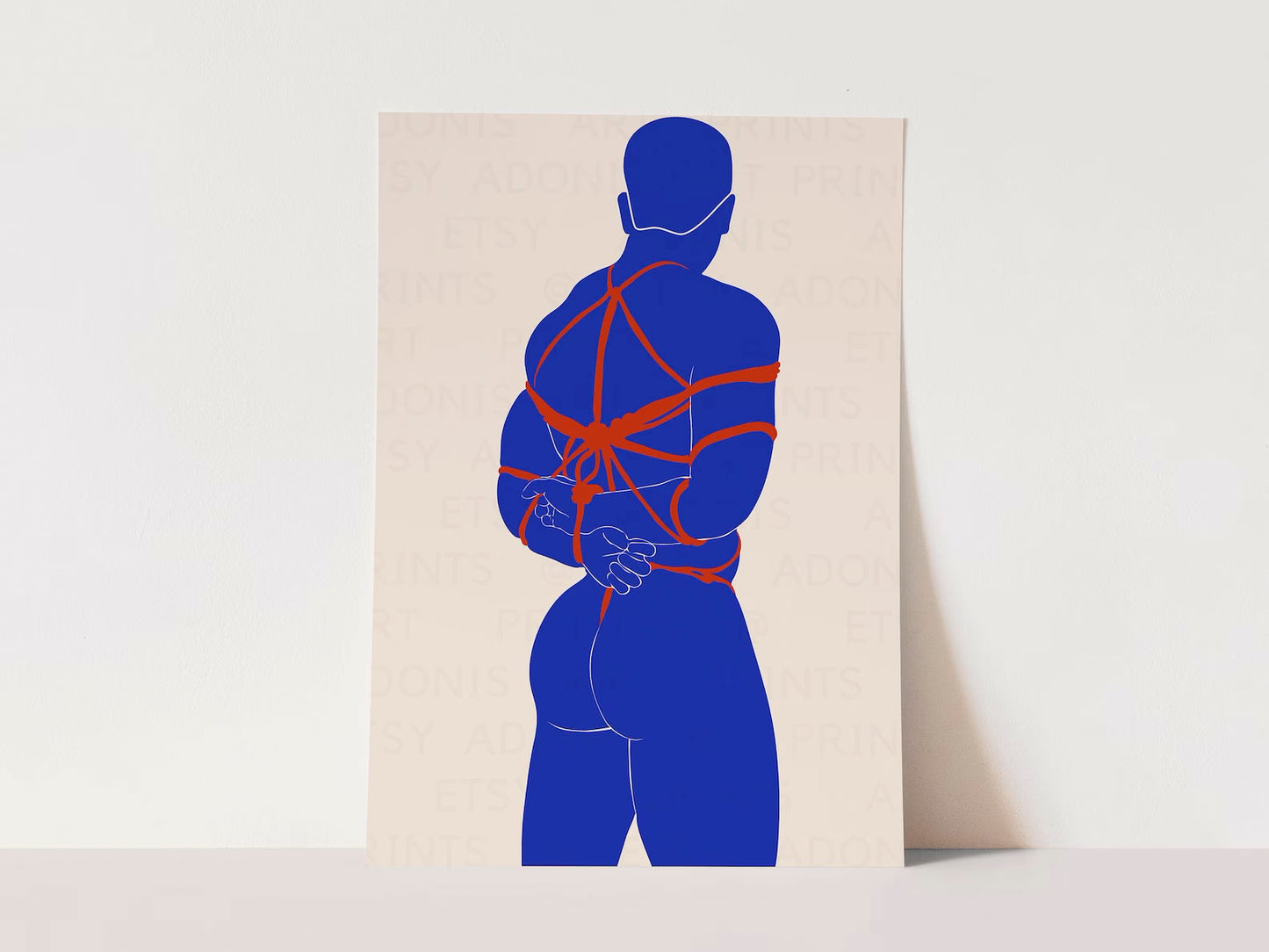 Tied Up Guy, Shibari BDSM Wall Art, Male Figure Sketch