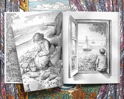 Coastal Life: Visiting Grandma Coloring Book, Whimsical Landscapes Coloring Pages PDF