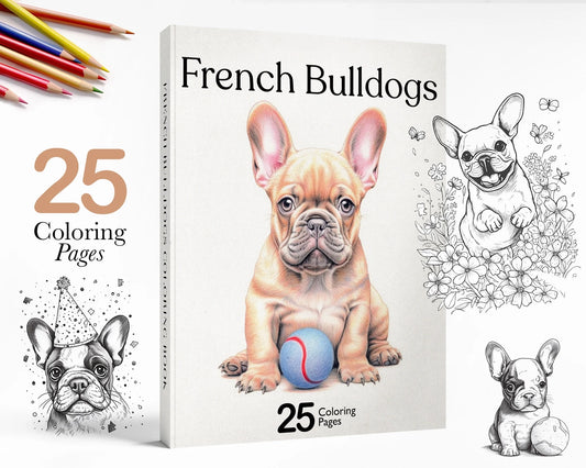 French Bulldog Coloring Book, Frenchies, Printable Coloring Pages PDF