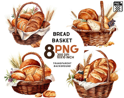 Watercolor Bread Basket Clipart