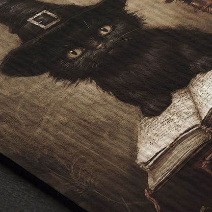 Whimsical Black Cat with Spell Book Poster – Halloween Wall Art Decor