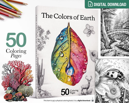 Nature Landscapes Coloring Book, Beautiful Flowers, Printable Coloring Pages PDF