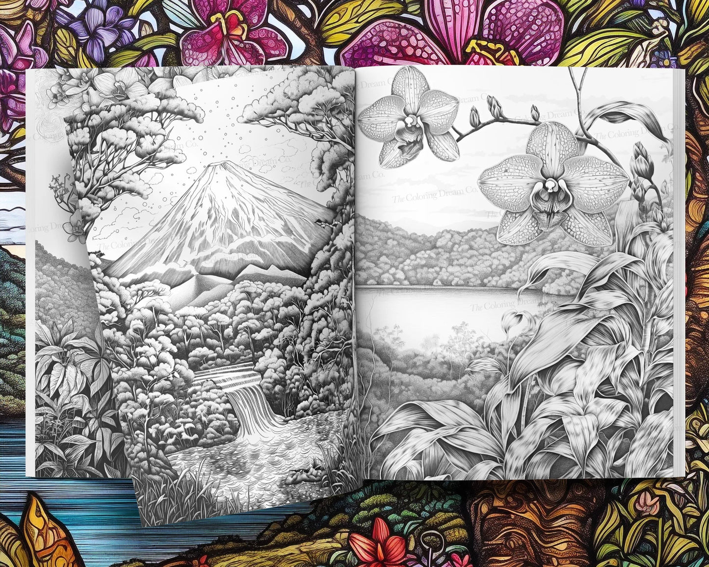 Nature Landscapes Coloring Book, Beautiful Flowers, Printable Coloring Pages PDF