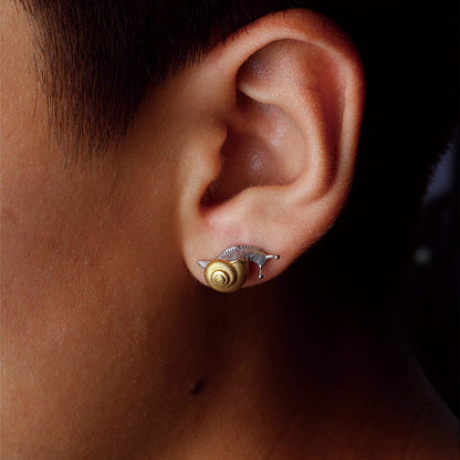 Silver Snail Ear Stud Earrings 18K Gold Plated