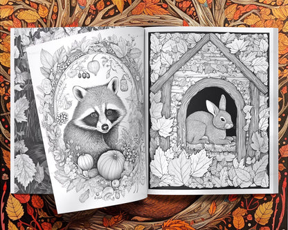 Autumn Animals: Fall Coloring Book, Wildlife Coloring Page, Adults Kids Coloring Pages PDF