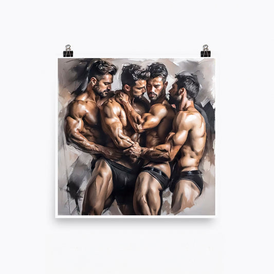 Men Hugging Romantic Painting Gay Art Poster Download