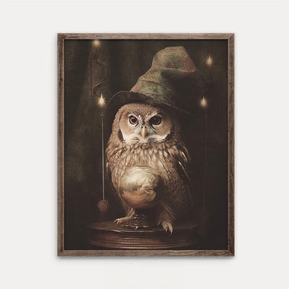 Cute Witchy Fortune Teller Owl Poster – Rustic Autumn Wall Art Decor