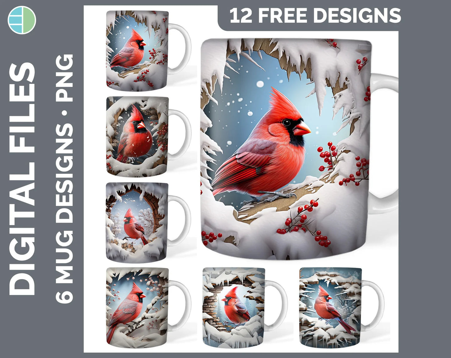 120 of 3D Hole in a Wall Winter Mug Wrap PNG Designs