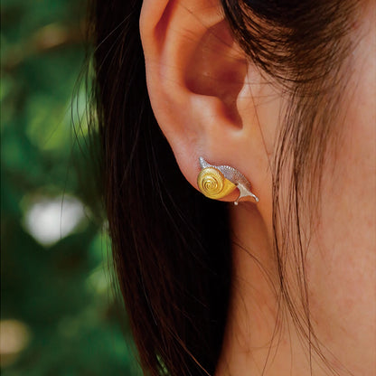Silver Snail Ear Stud Earrings 18K Gold Plated