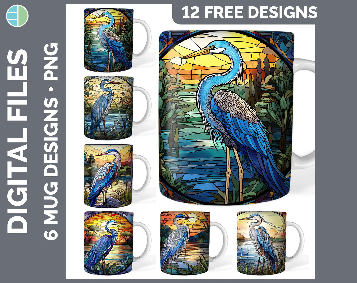 120 Stained Glass Bird Mug Sublimation Designs