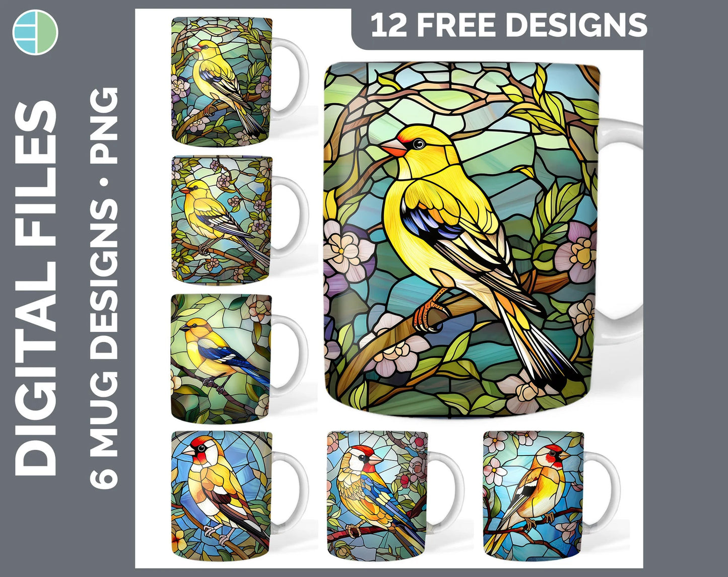 120 Stained Glass Bird Mug Sublimation Designs