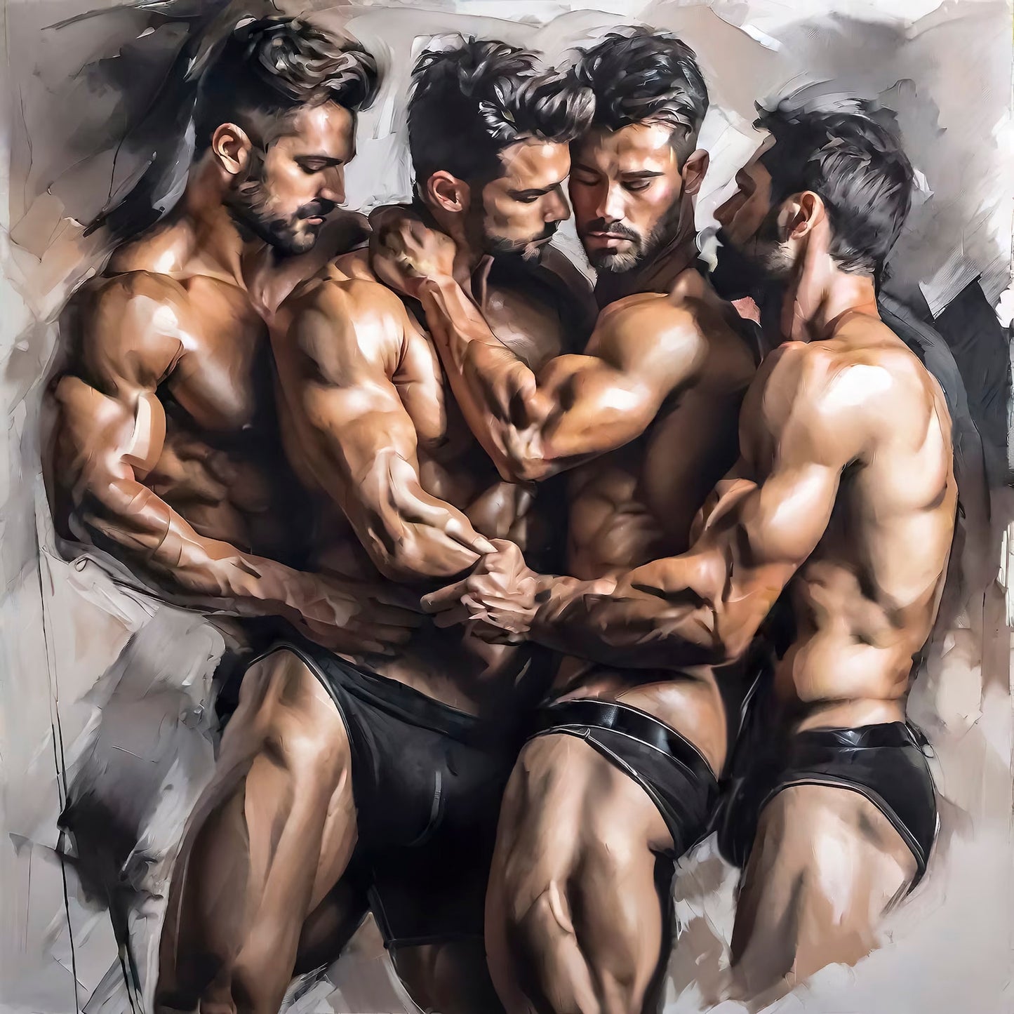 Men Hugging Romantic Painting Gay Art Poster Download