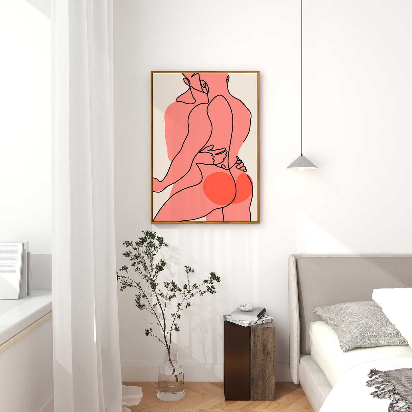 Gay Couple Abstract Nude Art Print, Gay Couple Wall Art, Gay Couple Gift, Nude Male, Line Drawing, Male Figure Sketch, Beige Pink Red