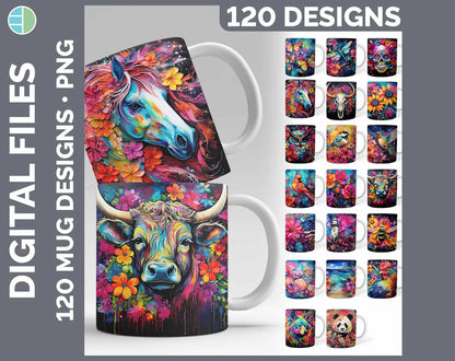 120 of Neon Alcohol Ink Animals Flowers Illustration PNG