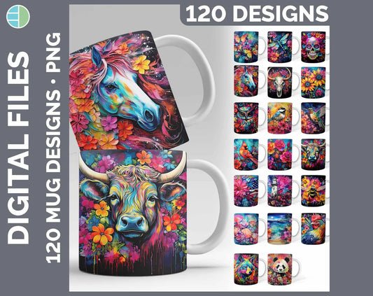 120 of Neon Alcohol Ink Animals Flowers Illustration PNG