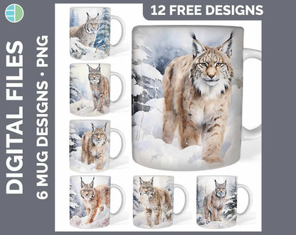 120 Winter Big Cats Mug Wrap PNG Sublimation Designs Mega Bundle