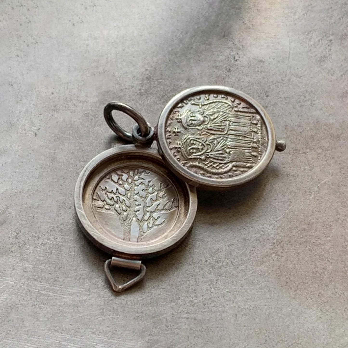 Ancient Greek Coin and Tree of Life Locket Pendant
