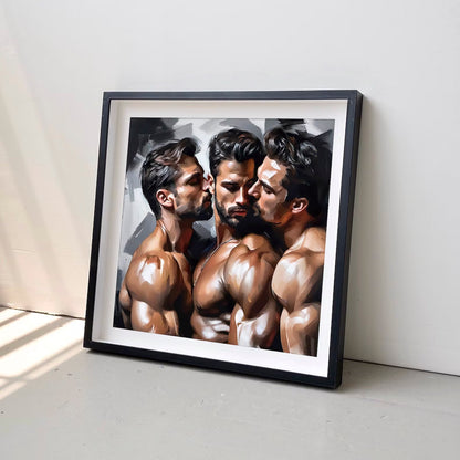 Nude Male Kissing Gay Throuple Three Way Gay Art Download