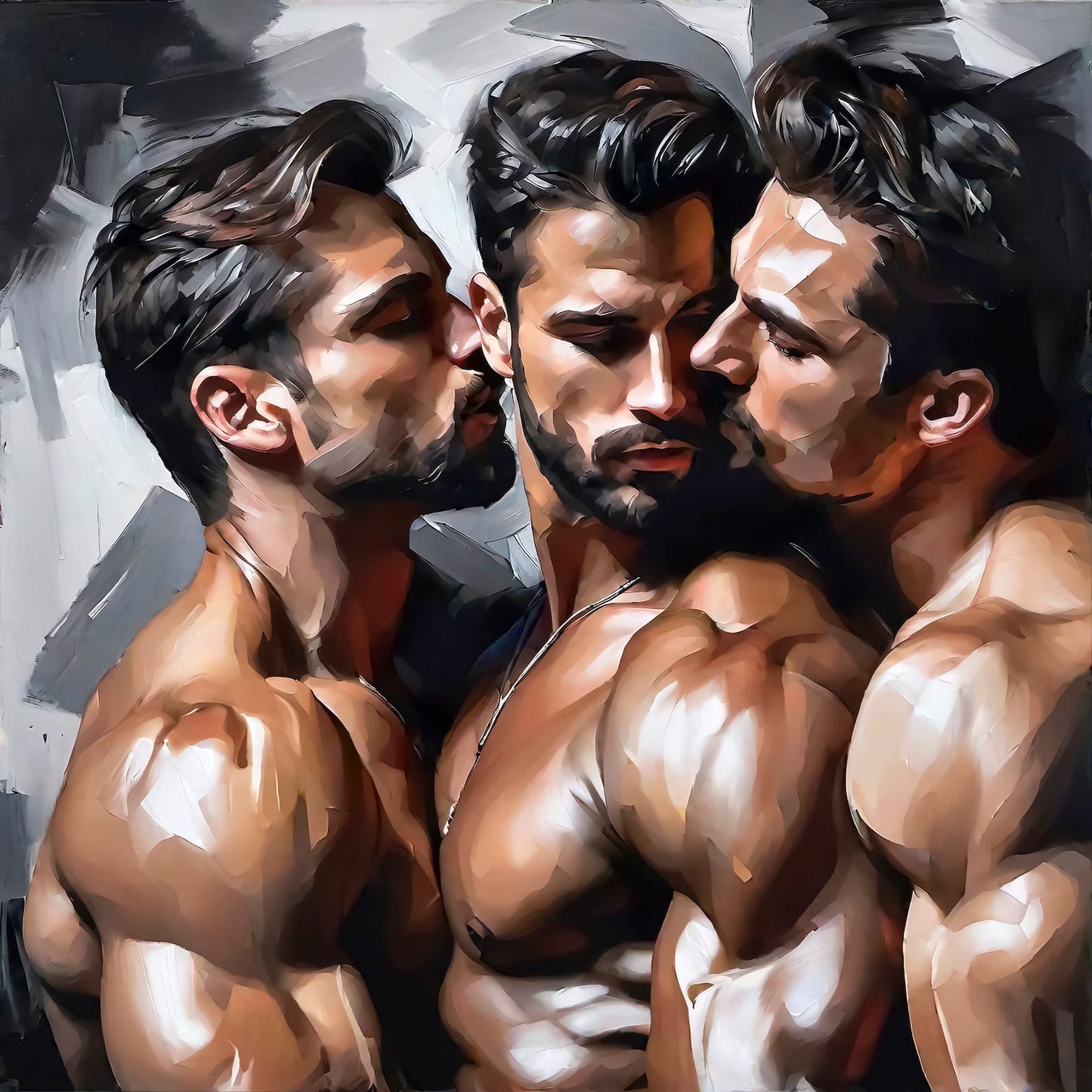 Nude Male Kissing Gay Throuple Three Way Gay Art Download