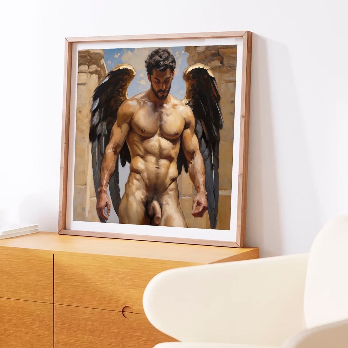 Muscled Man Nude Figure, Angel Wings, Gay Art Download